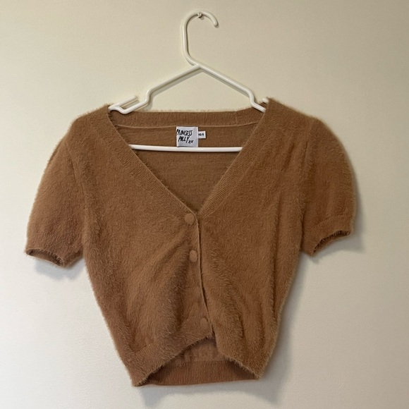 Princess Polly Peach Fuzzy Short Sleeve Sweater Top w/ Buttons - Picture 4 of 6